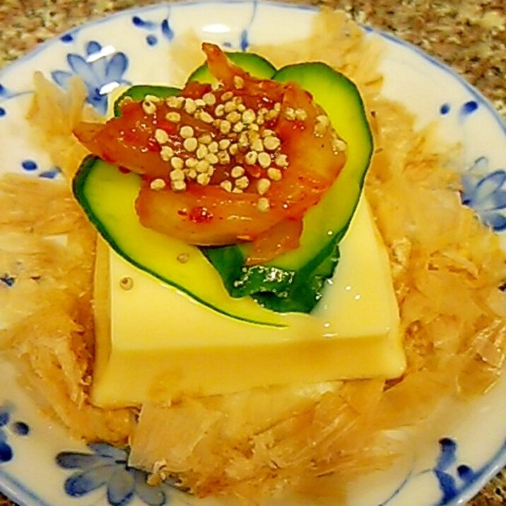 きゅうりとキムチの卵豆腐